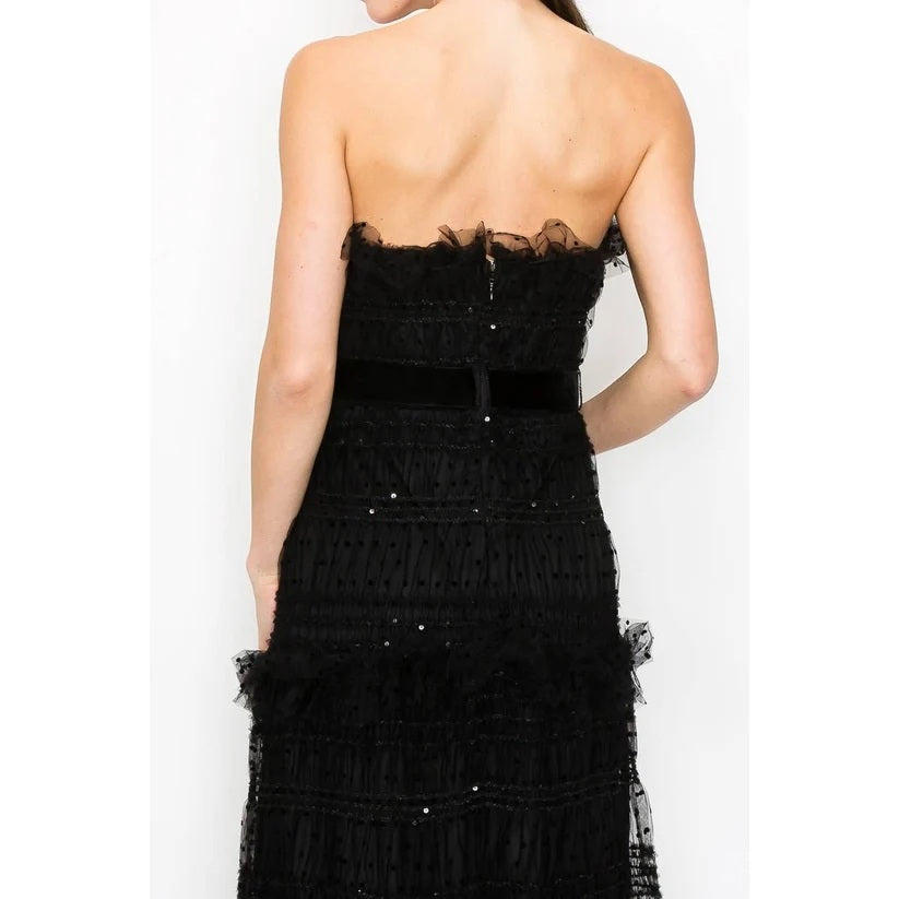 Midnight Muse Strapless Polka-Dot Tulle Maxi Dress