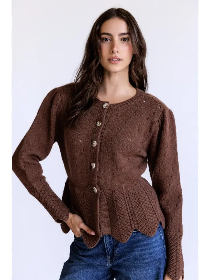 The Sculpted Grace Scallop-Trim Cardigan
