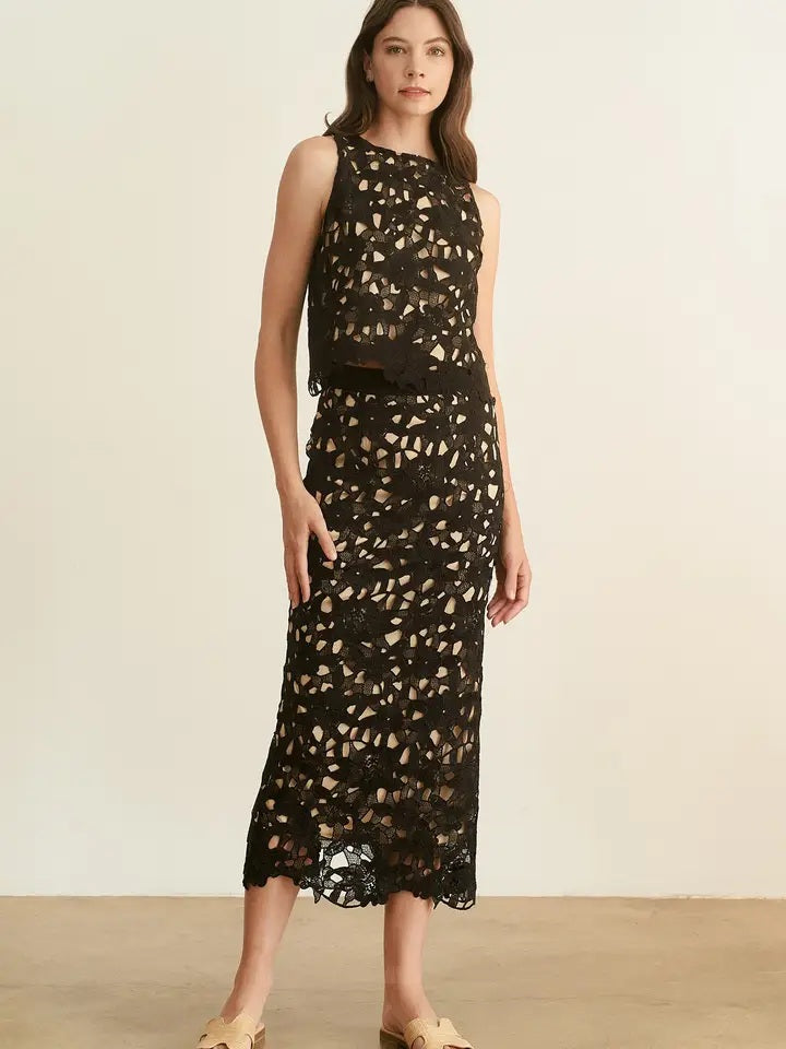 The Midnight Muse Crochet Skirt Set