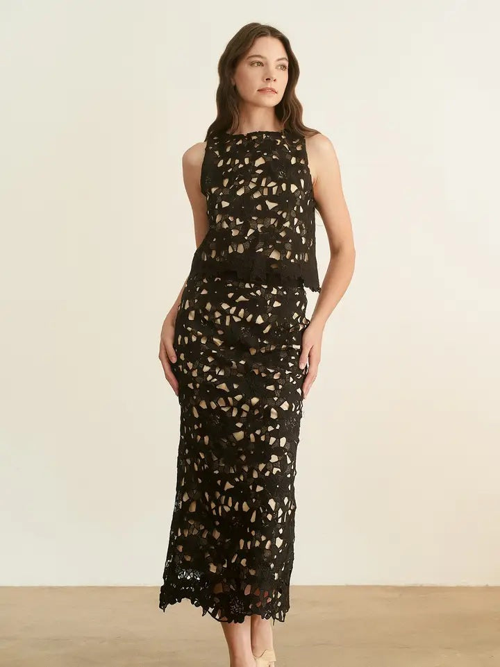 The Midnight Muse Crochet Skirt Set