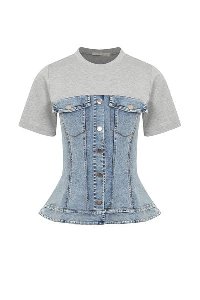 Mixed Media Denim Corset T-Shirt