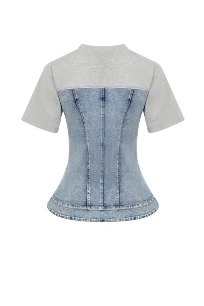 Mixed Media Denim Corset T-Shirt