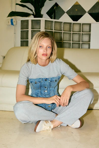 Mixed Media Denim Corset T-Shirt