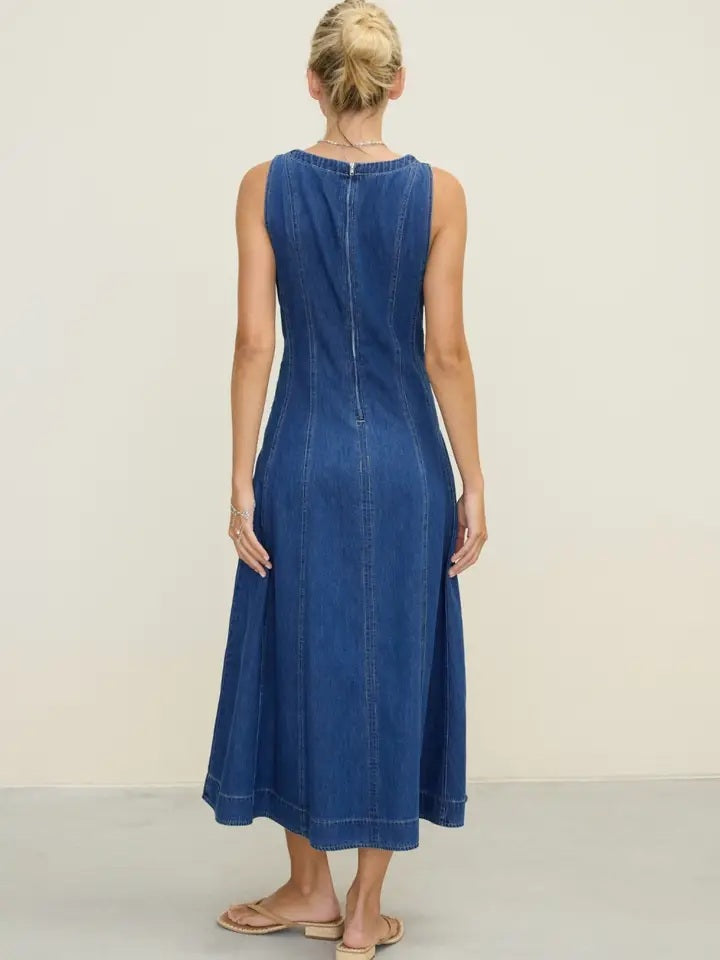 The Defined Aura Washed Denim Midi Dress