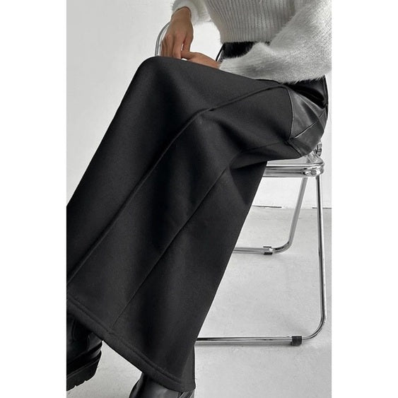 Faux Leather Panel Slit Maxi Skirt