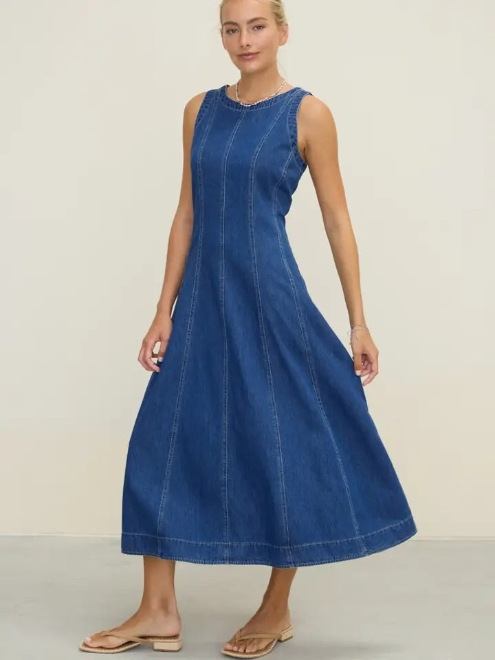 The Defined Aura Washed Denim Midi Dress